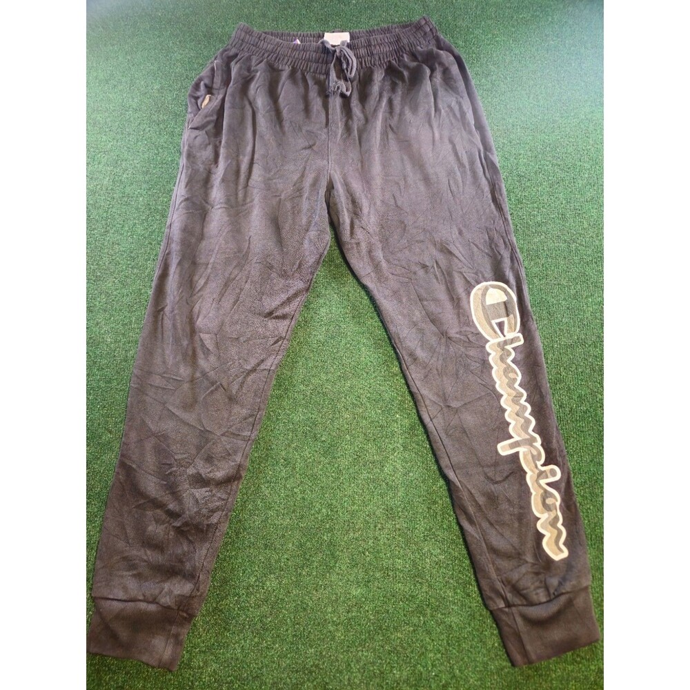 Champion Mens Size M Jogger Sweatpants Black Graphic Logo Fleece Pants